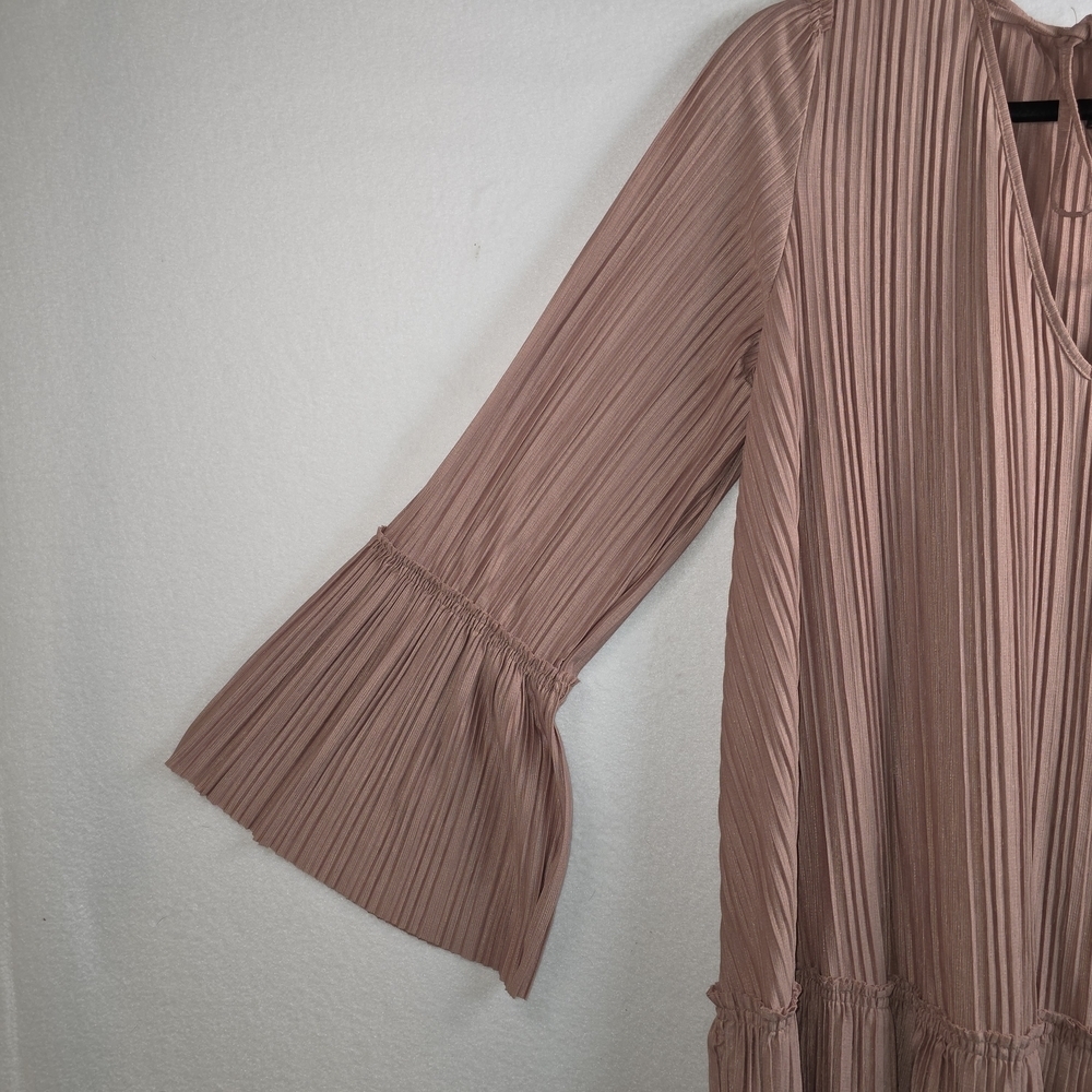 Free People Can't Help It Pleated Bell Sleeve Mini Dress Mauve Size M - Picture 5 of 11